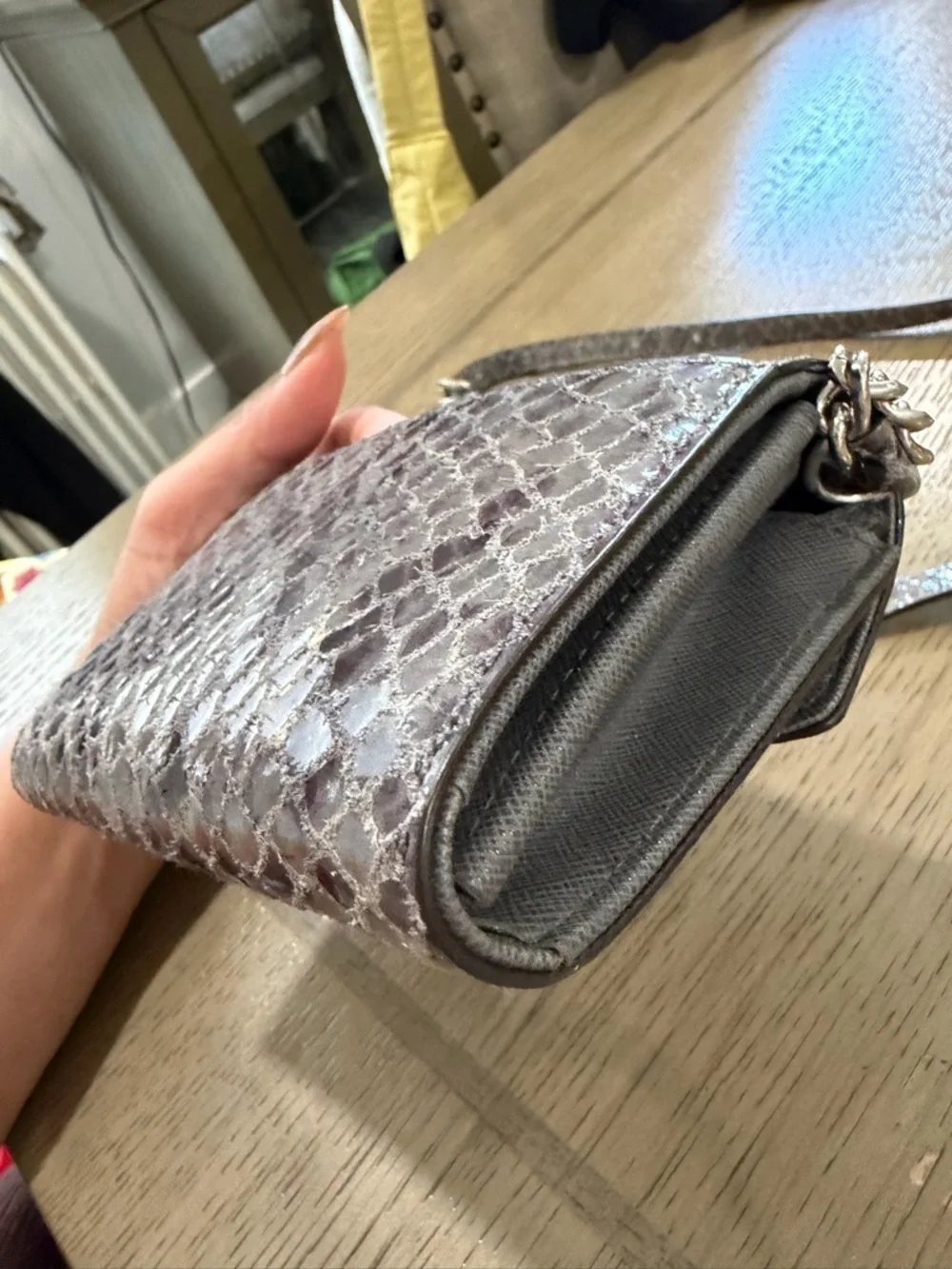 Michael Kors Snake-Embossed Crossbody in Taupe and Silver
